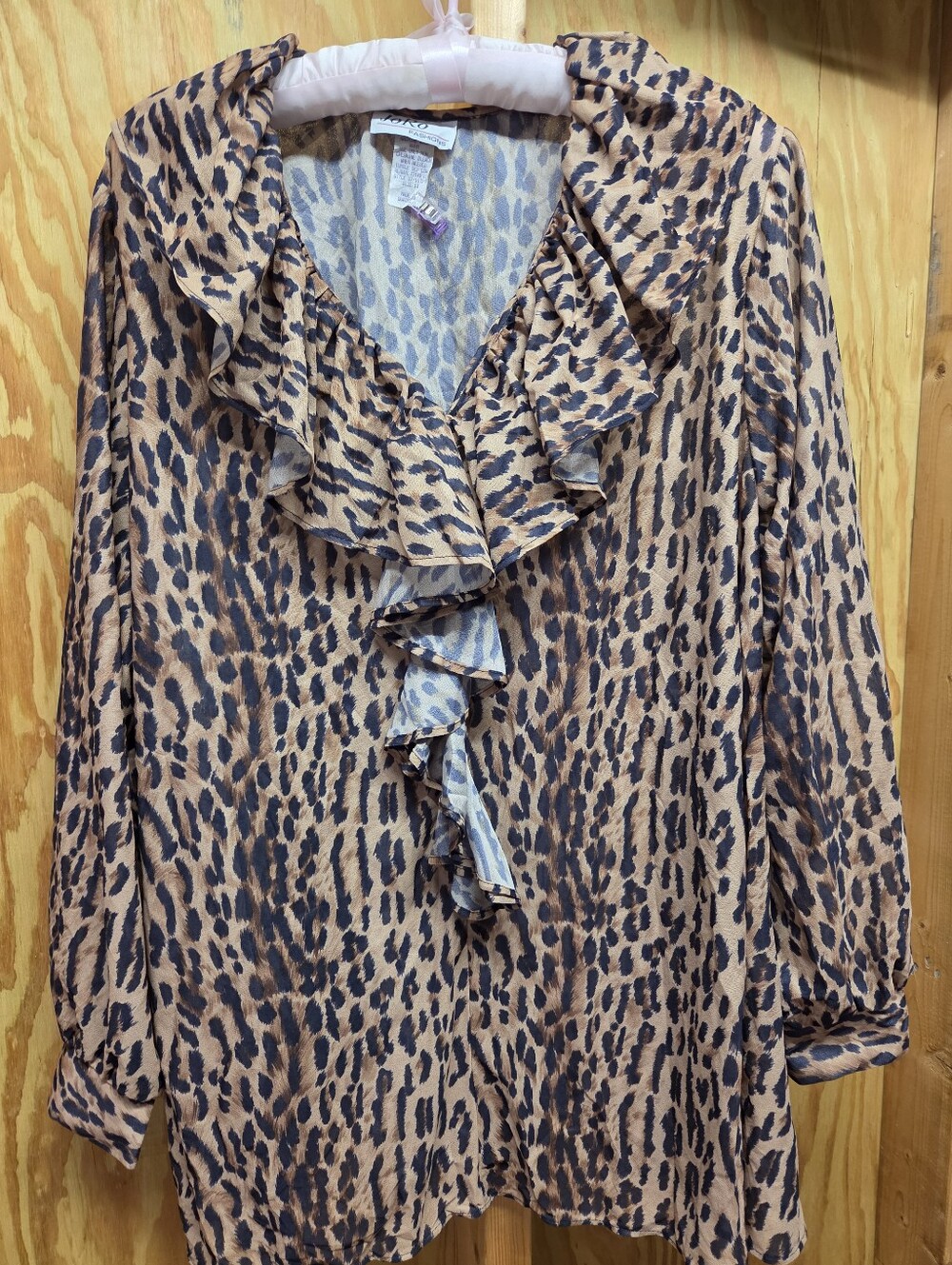 Vintage JoRo Fashions Leopard Print Ruffle V-Neck Blouse Plus Size 1X